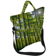 Green Forest Jungle Trees Nature Sunny Fold Over Handle Tote Bag by Ravend