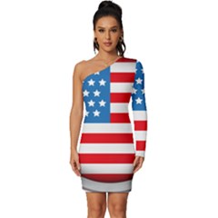 United Of America Usa Flag Long Sleeve One Shoulder Mini Dress by Celenk