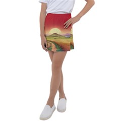 Landscape Sunset Orange Sky Pathway Art Kids  Tennis Skirt