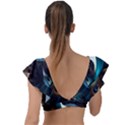 Colorful Peacock Bird Feathers Plunge Frill Sleeve Bikini Top View2