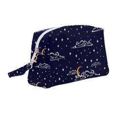 Hand-drawn-scratch-style-night-sky-with-moon-cloud-space-among-stars-seamless-pattern-vector-design- Wristlet Pouch Bag (medium)