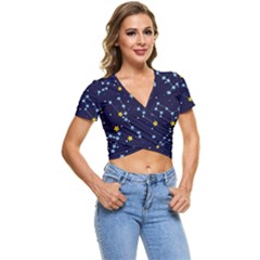 Seamless-pattern-with-cartoon-zodiac-constellations-starry-sky Short Sleeve Foldover Tee