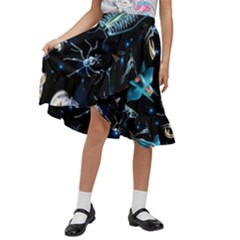 Colorful-abstract-pattern-consisting-glowing-lights-luminescent-images-marine-plankton-dark Kids  Ruffle Flared Wrap Midi Skirt