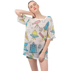 Cute-seamless-pattern-with-space Oversized Chiffon Top