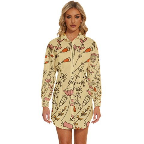 Seamless-pattern-with-different-flowers Womens Long Sleeve Shirt Dress by uniart180623