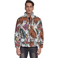 Natural-seamless-pattern-with-tiger-blooming-orchid Men s Puffer Bubble Jacket Coat
