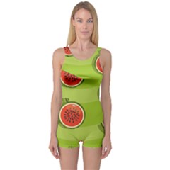 Seamless-background-with-watermelon-slices One Piece Boyleg Swimsuit