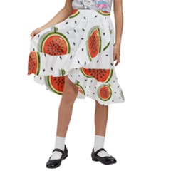 Seamless-background-pattern-with-watermelon-slices Kids  Ruffle Flared Wrap Midi Skirt