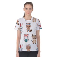 Cute-cartoon-boho-animals-seamless-pattern Women s Cotton Tee