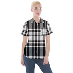 Pixel-background-design-modern-seamless-pattern-plaid-square-texture-fabric-tartan-scottish-textile- Women s Short Sleeve Pocket Shirt