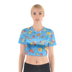 Hand-drawn-seamless-pattern-summer-time Cotton Crop Top
