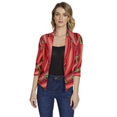 Seamless-chili-pepper-pattern Women s Draped Front 3/4 Sleeve Shawl Collar Jacket