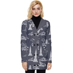 New York City Nyc Pattern Button Up Hooded Coat 
