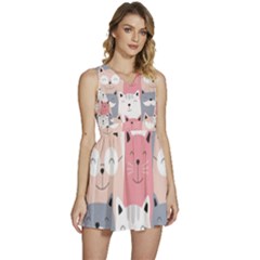 Cute Seamless Pattern With Cats Sleeveless High Waist Mini Dress by uniart180623