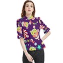 Owl-pattern-background Frill Neck Blouse View1