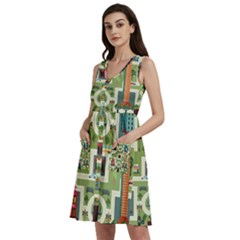 City-seamless-pattern Sleeveless Dress With Pocket by uniart180623