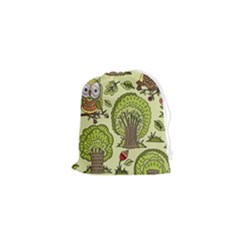Seamless-pattern-with-trees-owls Drawstring Pouch (xs)