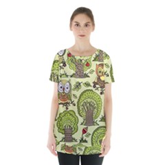 Seamless-pattern-with-trees-owls Skirt Hem Sports Top