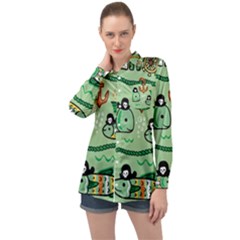Seamless-pattern-fishes-pirates-cartoon Long Sleeve Satin Shirt
