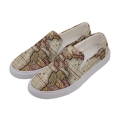 Vintage World Map Old  Globe Antique America Women s Canvas Slip Ons