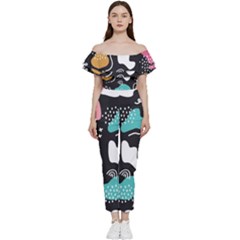Art Pattern Design Background Print Bardot Ruffle Jumpsuit