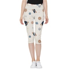Space Planets Art Pattern Design Wallpaper Inside Out Lightweight Velour Capri Leggings 