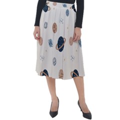 Space Planets Art Pattern Design Wallpaper Classic Velour Midi Skirt 