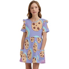 Cookies Chocolate Chips Chocolate Cookies Sweets Kids  Frilly Sleeves Pocket Dress