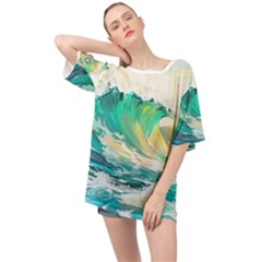 Waves Ocean Sea Tsunami Nautical Art Oversized Chiffon Top