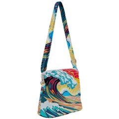 Waves Ocean Sea Tsunami Nautical Arts Zipper Messenger Bag by uniart180623
