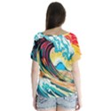 Waves Ocean Sea Tsunami Nautical Arts V-Neck Flutter Sleeve Top View2