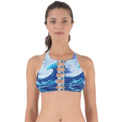 Waves Ocean Sea Tsunami Nautical Blue Perfectly Cut Out Bikini Top