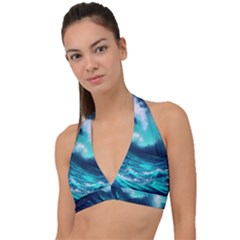 Tsunami Tidal Wave Ocean Waves Sea Nature Water Halter Plunge Bikini Top