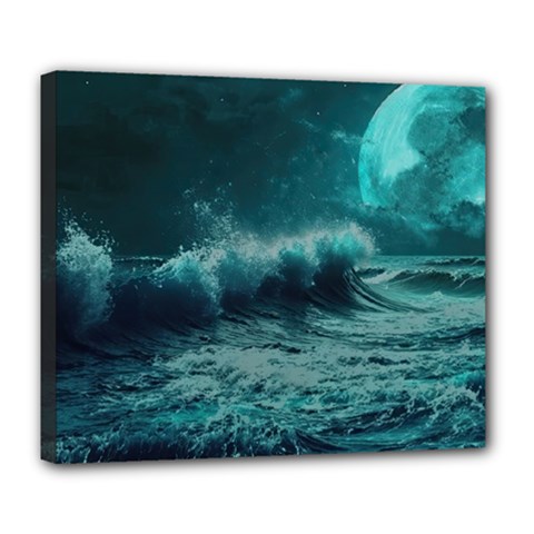 Waves Ocean Sea Tsunami Nautical Blue Sea Art Deluxe Canvas 24  X 20  (stretched)