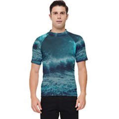 Waves Ocean Sea Tsunami Nautical Blue Sea Art Men s Short Sleeve Rash Guard