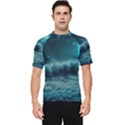 Waves Ocean Sea Tsunami Nautical Blue Sea Art Men s Short Sleeve Rash Guard View1