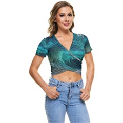 Tsunami Waves Ocean Sea Water Rough Seas Short Sleeve Foldover Tee