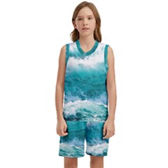 Waves Ocean Sea Tsunami Nautical Blue Sea Kids  Basketball Mesh Set