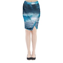 Thunderstorm Storm Tsunami Waves Ocean Sea Midi Wrap Pencil Skirt