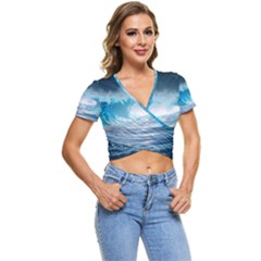Thunderstorm Storm Tsunami Waves Ocean Sea Short Sleeve Foldover Tee