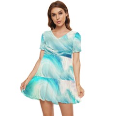 Tsunami Waves Ocean Sea Nautical Nature Water Nature Tiered Short Sleeve Babydoll Dress by uniart180623