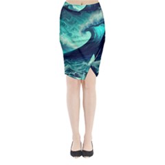 Ai Generated Waves Ocean Sea Tsunami Nautical Fantasy Midi Wrap Pencil Skirt