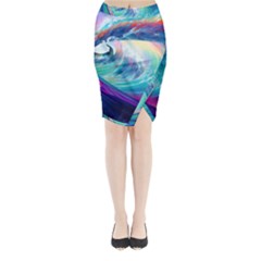 Waves Ocean Sea Tsunami Nautical Nature Water Midi Wrap Pencil Skirt