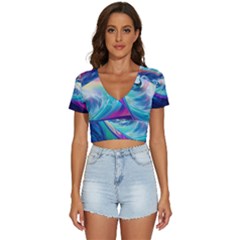Waves Ocean Sea Tsunami Nautical Nature Water V-neck Crop Top