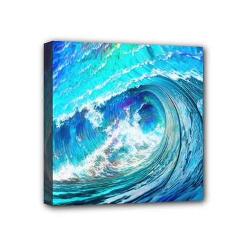 Tsunami Waves Ocean Sea Nautical Nature Water Painting Mini Canvas 4  X 4  (stretched)