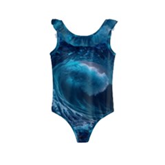 Tsunami Waves Ocean Sea Water Rough Seas Kids  Frill Swimsuit