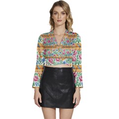 Flower Fabric Fabric Design Fabric Pattern Art Long Sleeve Tie Back Satin Wrap Top