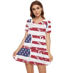 Flag Usa Unite Stated America Tiered Short Sleeve Babydoll Dress by uniart180623