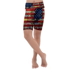 Usa Flag United States Kids  Lightweight Velour Cropped Yoga Leggings by uniart180623