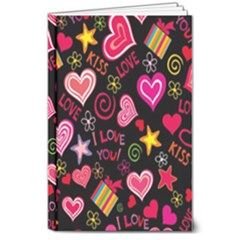 Multicolored Love Hearts Kiss Romantic Pattern 8  X 10  Hardcover Notebook by uniart180623